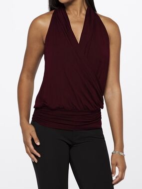 Amour Vert Sleeveless Halter Surplice Top - Burgundy